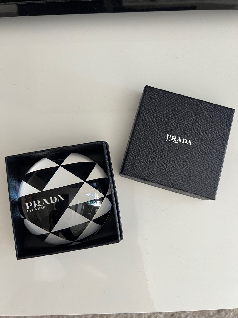 Prada Black & White Geometric Eyewear Case Paperweight & Box